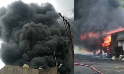 डामर फैक्ट्री में भीषण आग, करोड़ों के नुकसान की आशंका