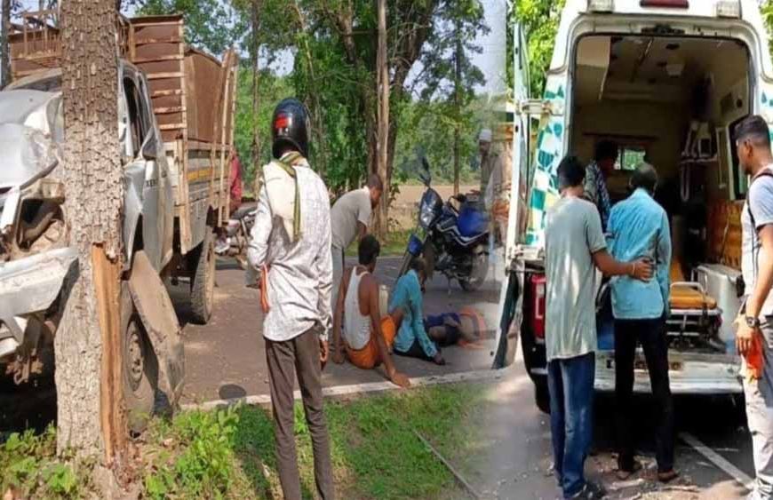 गरियाबंद में मजदूरों की पिकअप पेड़ से टकराई, एक की मौत, 3 घायल