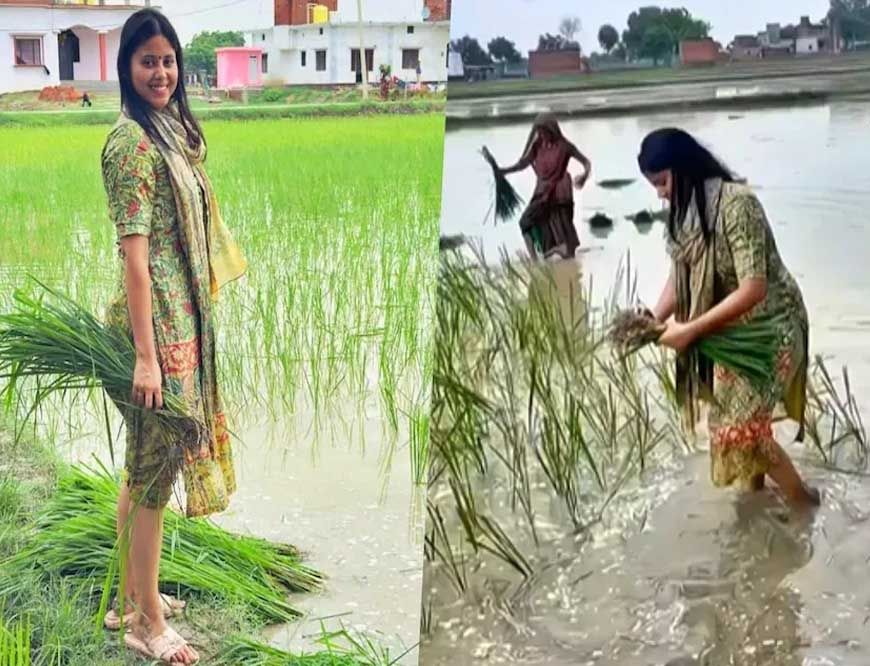 सांसद से किसान बनीं प्रिया सरोज, सहेलियों संग खेत में की धान रोपाई
