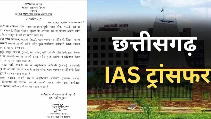 छत्तीसगढ़ में IAS अफसरों के तबादले, नम्रता जैन बनीं रायपुर की अपर कलेक्टर