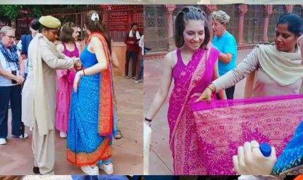 यूपी की महिला सिपाही बनी 'साड़ी गुरु', विदेशी मेहमानों को सिखाया भारतीय परिधान पहनना