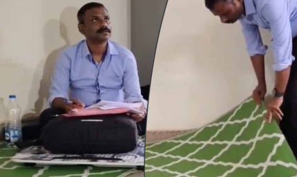 भवन विकास निगम ऑफिस की हकीकत: एजीएम सतीश डोंगरे जमीन पर चटाई बिछाकर कर रहे काम, कुर्सी-टेबल की परमिशन अटकी