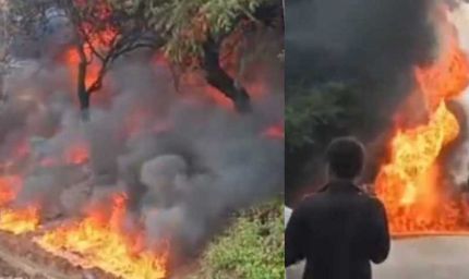 अनियंत्रित टैंकर पलटा, आग और धमाके से मचा हाहाकार