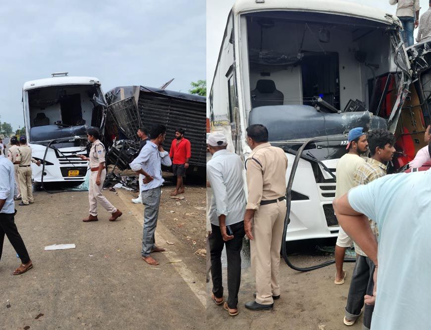 भोपाल जा रही बस के ब्रेक फेल, खड़ी बस से टकराकर पलटी; 25 यात्री घायल