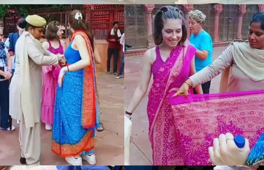 यूपी की महिला सिपाही बनी 'साड़ी गुरु', विदेशी मेहमानों को सिखाया भारतीय परिधान पहनना