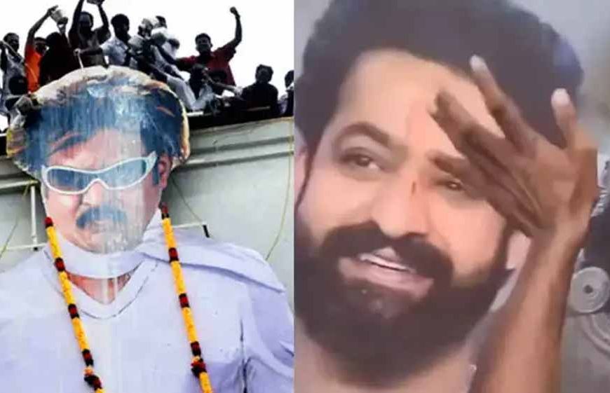 Jr NTR और रजनीकांत के लिए फैंस का जुनून चरम पर – पोस्टरों पर ‘खून से तिलक’ और ‘दूध अभिषेक’