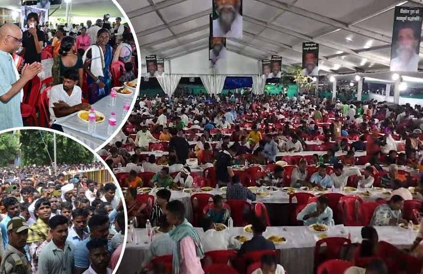 शिबू सोरेन के संस्कार भोज में उमड़ा जनसैलाब, दाल-चावल से मछली-मटन तक