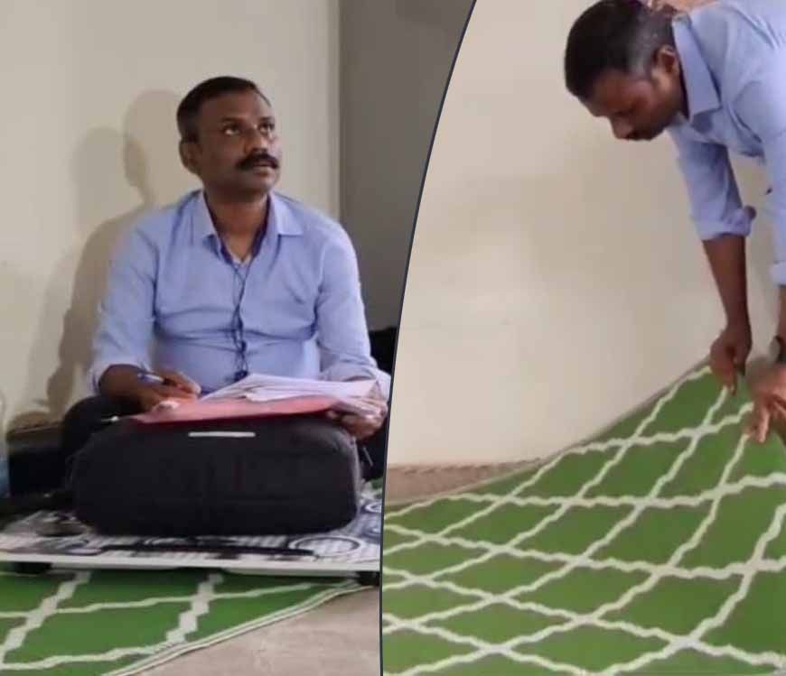 भवन विकास निगम ऑफिस की हकीकत: एजीएम सतीश डोंगरे जमीन पर चटाई बिछाकर कर रहे काम, कुर्सी-टेबल की परमिशन अटकी