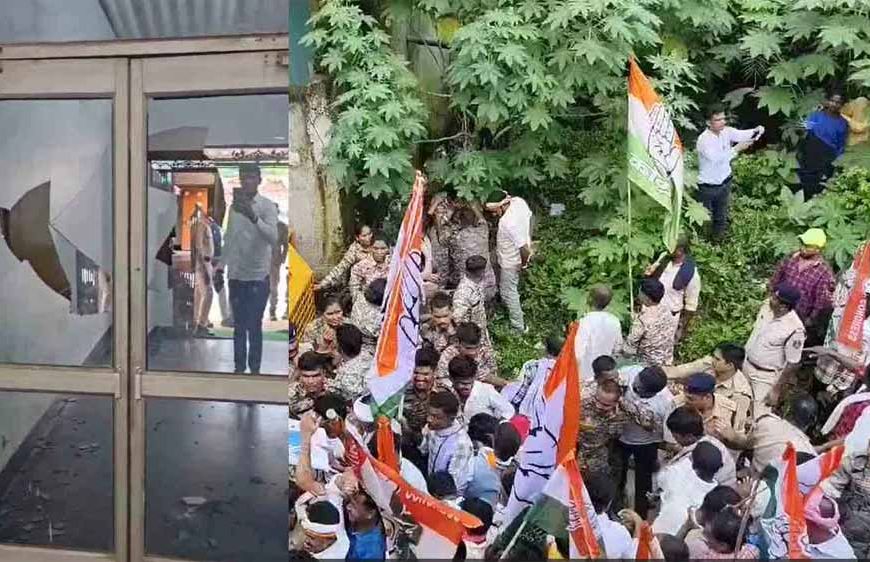 सर्किट हाउस मारपीट विवाद: कांग्रेस ने घेरा मंत्री कश्यप का दफ्तर, महिला पुलिसकर्मी घायल