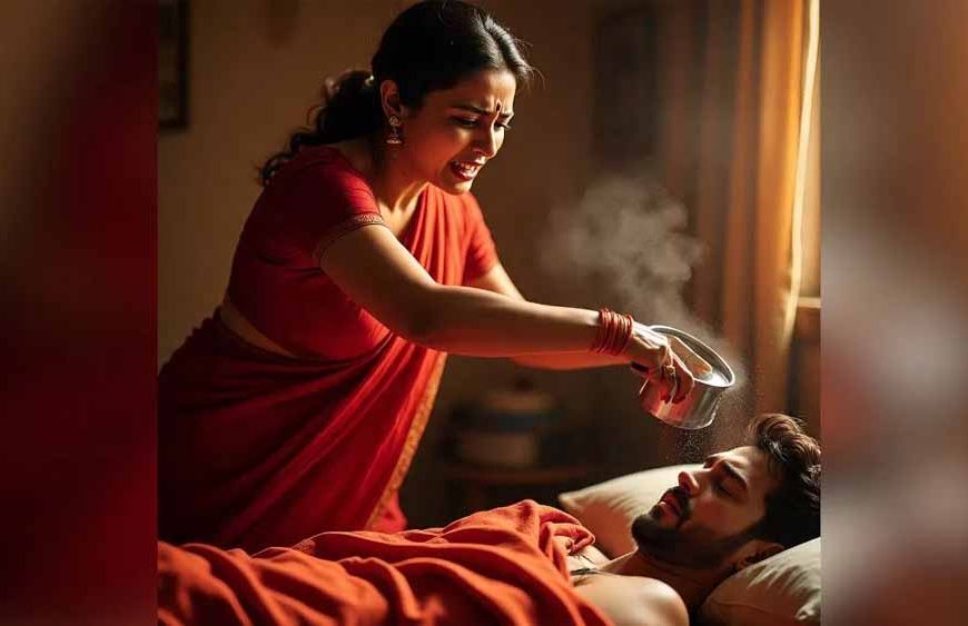 सोते पति पर खौलते पानी से हमला, विरोध करने पर हथौड़े से वार