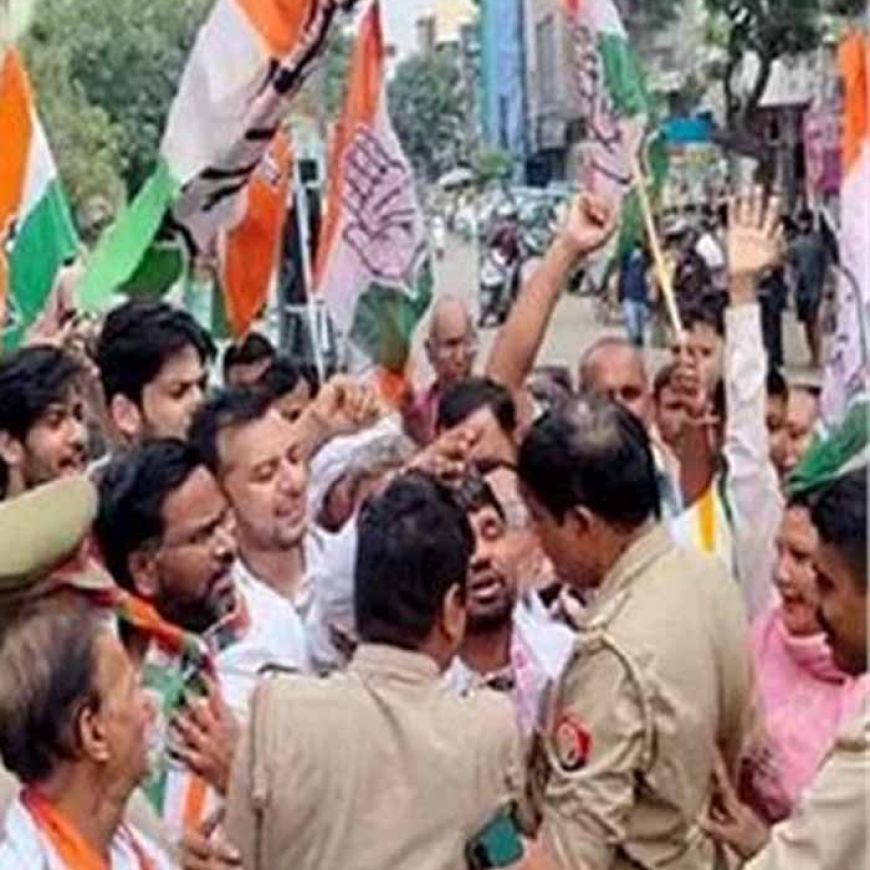 सीएम योगी तक ज्ञापन नहीं पहुंचा, पुलिस और कांग्रेसी कार्यकर्ताओं में सड़क पर हुई तीखी नोकझोंक