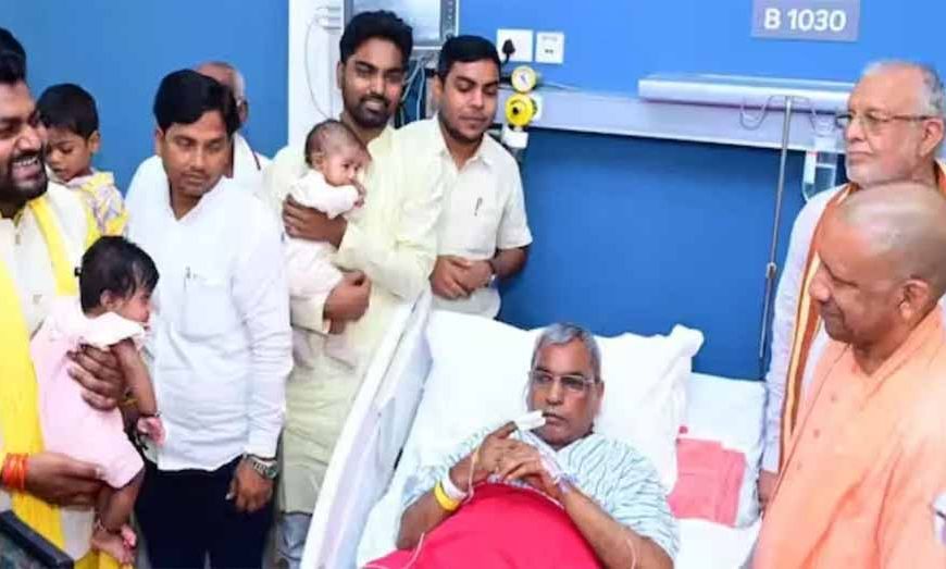 सीएम योगी ने अस्पताल में ब्रेन स्ट्रोक से पीड़ित राजभर से की मुलाकात