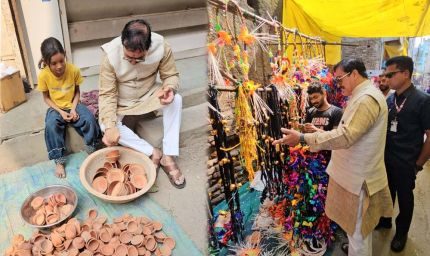 मंत्री  टेटवाल ने स्थानीय कुम्हारों द्वारा बनाए गए दियों को खरीद कर वोकल फॉर लोकल का दिया संदेश