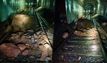 केके रेल लाइन पर गिरे पत्थर से ट्रेनें रुकीं, यात्रियों को घंटों इंतज़ार करना पड़ा