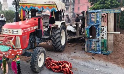 ग्वालियर-झांसी हाईवे पर भीषण टक्कर: रेत भरे ट्रैक्टर से भिड़ी फॉर्च्यूनर, 5 की मौत