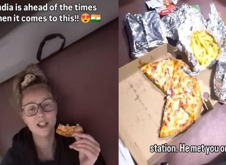 भारत की ट्रेन में पिज्जा-फ्रेंच फ्राइज डिलीवरी देख ऑस्ट्रेलियाई महिला हैरान, वीडियो हुआ वायरल