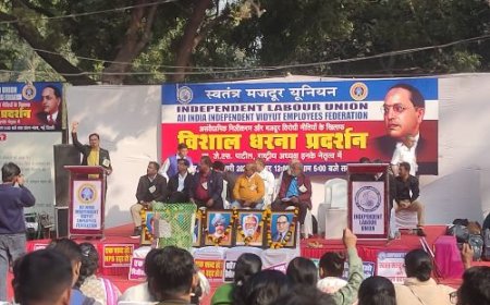 जंतर-मंतर पर अखिल भारतीय स्वतंत्र विद्युत कर्मचारी महासंघ का विशाल धरना प्रदर्शन