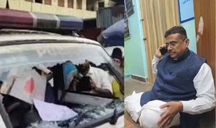 शुभेंदु अधिकारी के काफिले पर हमला कर गाड़ी पर बरसाईं लाठियां, धरने पर बैठे भाजपा नेता