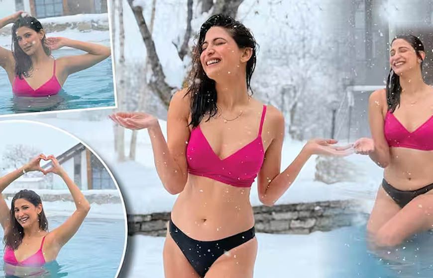 ठंड के बीच एक्ट्रेस अहाना कुमरा का बिकिनी पोज, पूल में 4 डिग्री में किया जलवा
