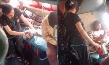 ट्रेन बनी 'किचन', लोअर बर्थ पर चाय बनाने लगी महिला, वीडियो ने शुरू की बहस