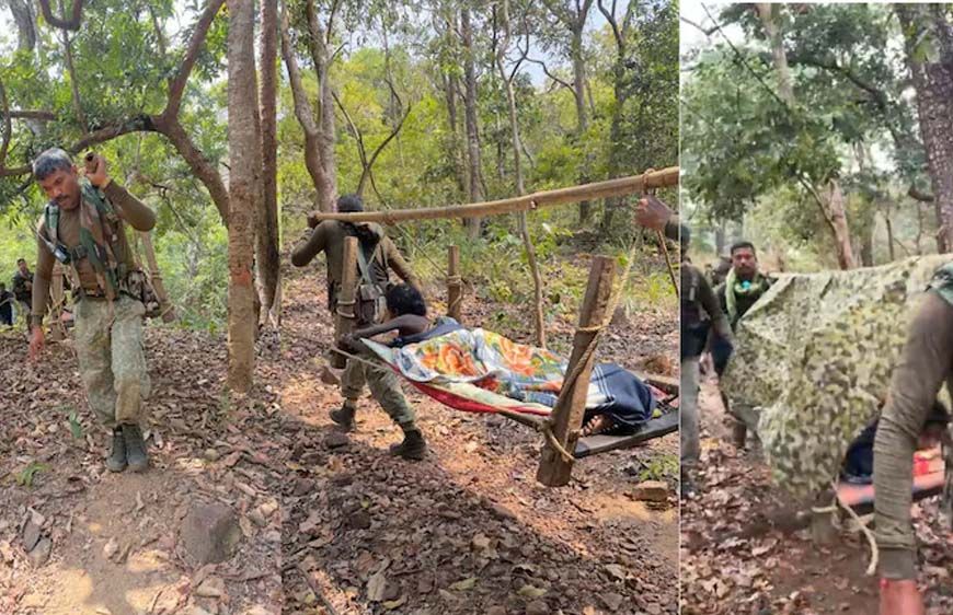 नक्सलगढ़ पुरंगेल में सुरक्षाबलों ने दिखाया साहस, आग से झुलसी महिला का किया रेस्क्यू, चारपाई पर लाकर पहुंचाया