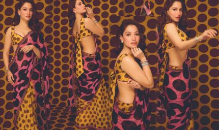 पोल्का डॉट साड़ी में तमन्ना ने दिखाया कमाल, ब्लाउज ने 70 के दशक के ग्लैमर को नया रूप दिया