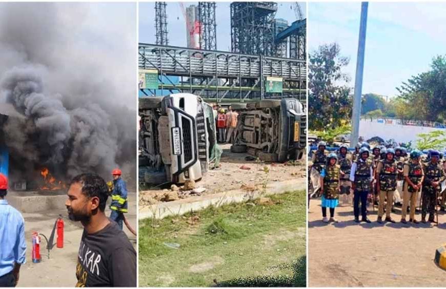 सिंगरौली में अडाणी पावर प्लांट में बवाल: आगजनी, कई गाड़ियों में तोड़फोड़, पुलिस वाहन भी पलटे
