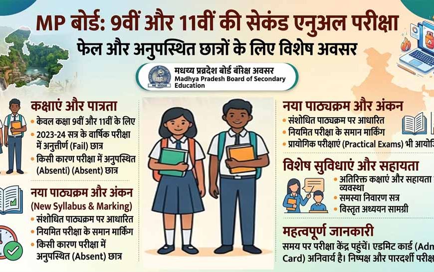 MP Board: 9वीं-11वीं की सेकंड एनुअल परीक्षा का शेड्यूल जारी, फेल और अनुपस्थित छात्रों को मिला दूसरा मौका