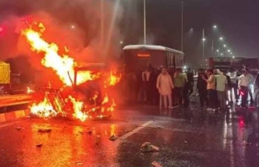 पानीपत में दर्दनाक हादसा: तीन वाहनों की टक्कर के बाद ईको वैन में लगी आग, युवती जिंदा जली