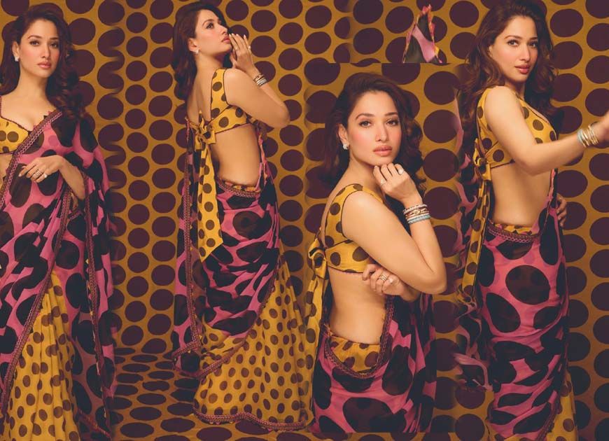 पोल्का डॉट साड़ी में तमन्ना ने दिखाया कमाल, ब्लाउज ने 70 के दशक के ग्लैमर को नया रूप दिया