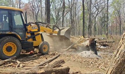 धमतरी जंगल में बड़ा एक्शन: अवैध कब्जों पर चला बुलडोजर, प्रशासन सख्त
