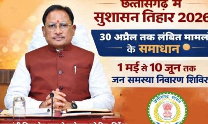 अम्बिकापुर : सुशासन तिहार 2026: जिले में जनशिकायतों के त्वरित निराकरण हेतु शिविरों का आयोजन 01 मई से 10 जून 2026