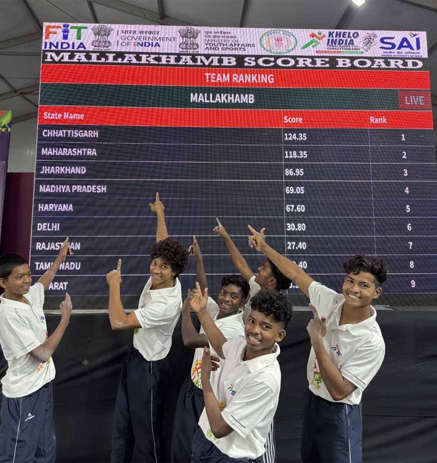 मल्लखंभ प्रतियोगिता के प्रथम दिन छत्तीसगढ़ की पुरूष टीम 124.35 अंक के साथ रही विजेता