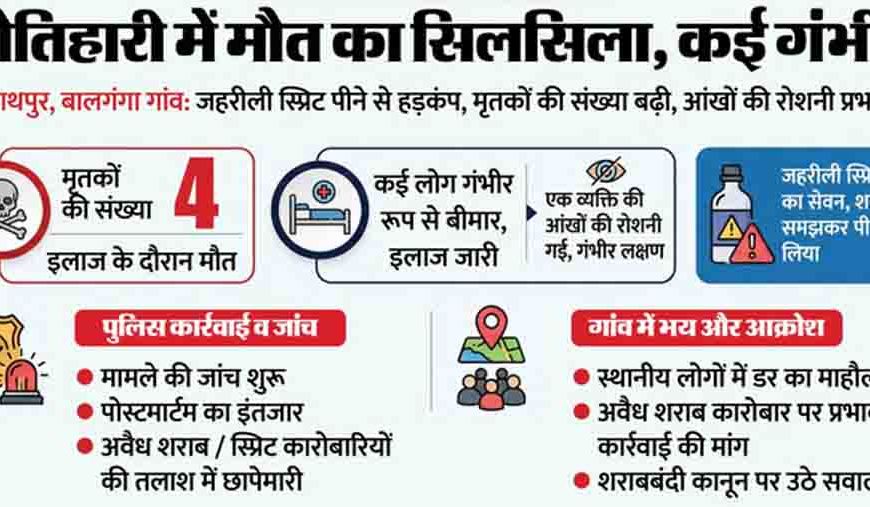 मोतिहारी में जहरीली शराब का तांडव,मौतों का आंकड़ा बढ़ा, कई ने गंवाई आंखों की रोशनी