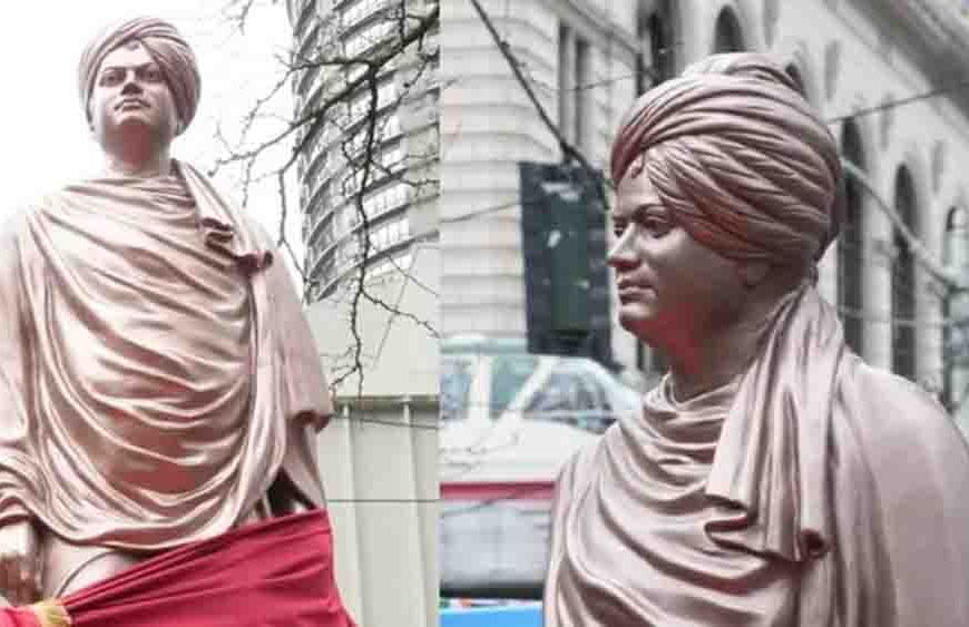 सिएटल के वेस्टलेक स्क्वायर में स्वामी विवेकानंद की पहली जीवन-आकार कांस्य प्रतिमा का अनावरण