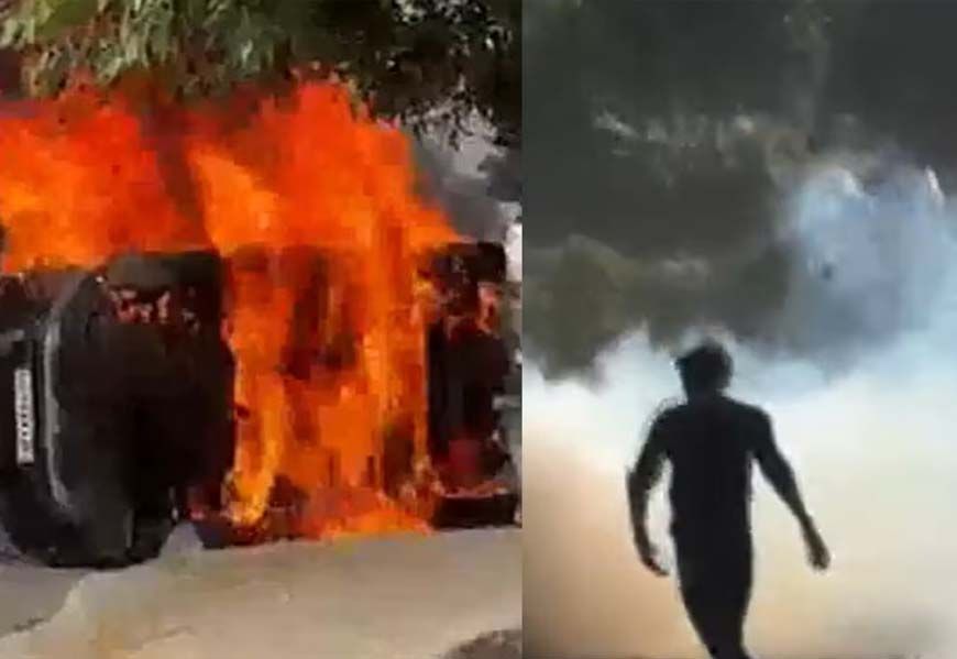 नोएडा में कर्मचारियों का उग्र प्रदर्शन, पुलिस और अन्य वाहनों में तोड़फोड़