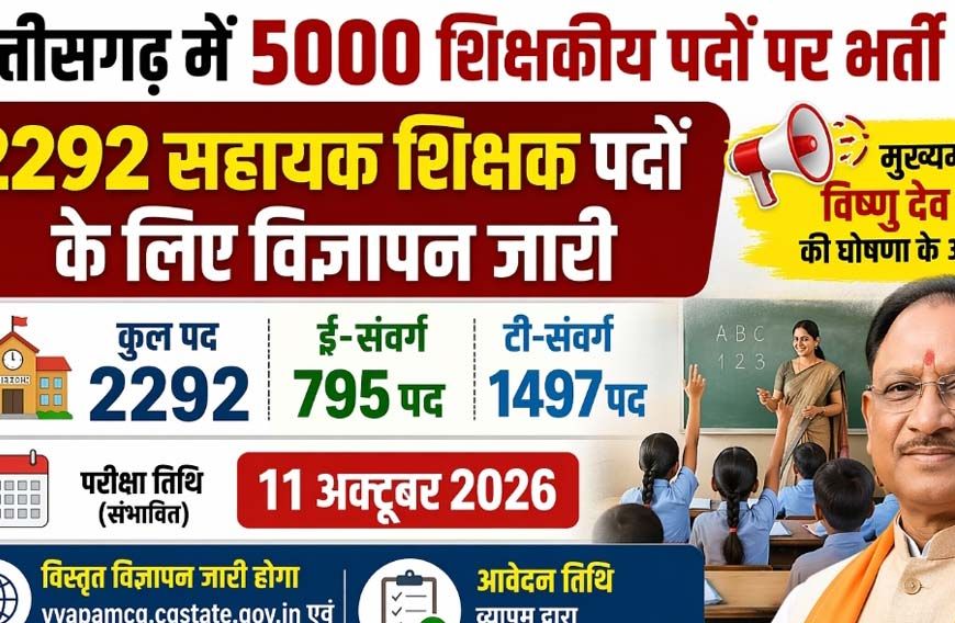 सहायक शिक्षक के 2292 पदों पर की जाएगी  भर्ती, परीक्षा 11 अक्टूबर 2026 को प्रस्तावित
