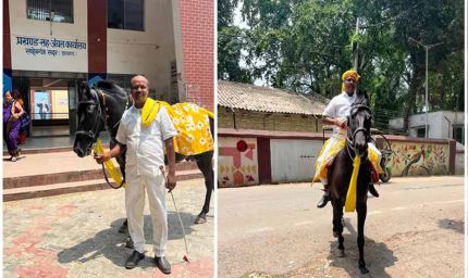 साहिबगंज में अनोखी पहल: घोड़े पर ऑफिस पहुंचे जिला परिषद उपाध्यक्ष, दिया ईंधन बचत का संदेश