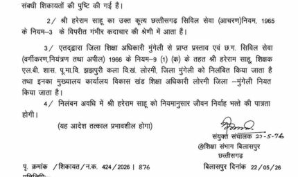 राष्ट्रीय पर्वों से गायब रहना शिक्षक को पड़ा महंगा, संयुक्त संचालक ने किया निलंबित