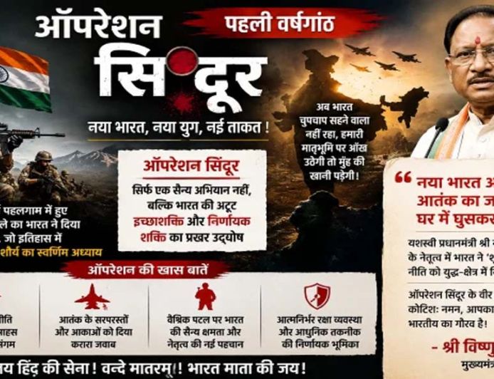 ऑपरेशन सिंदूर की प्रथम वर्षगांठ पर मुख्यमंत्री विष्णुदेव साय ने वीर सैनिकों को किया नमन