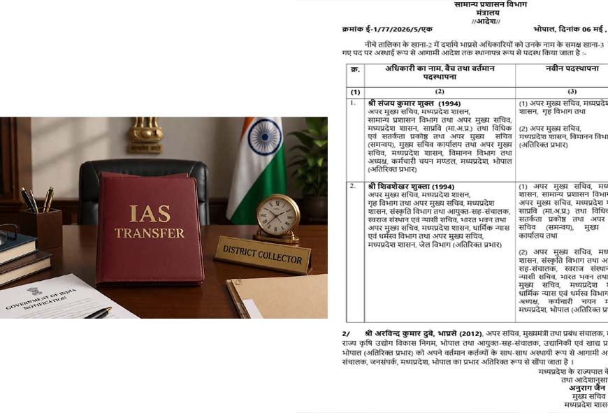 MP में सीनियर IAS अधिकारियों के ट्रांसफर: ACS होम को मिला सामान्य प्रशासन, कुछ को जनसंपर्क का अतिरिक्त प्रभार