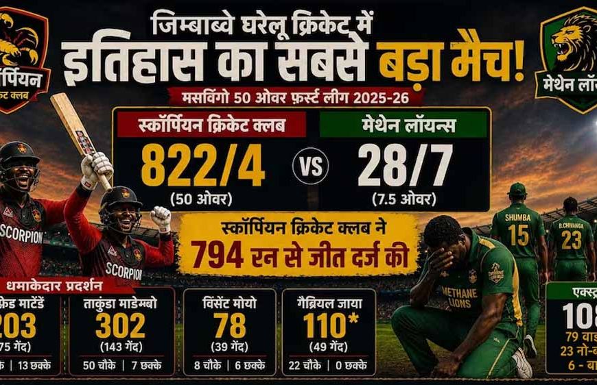 जिम्बाब्वे क्रिकेट में कोहराम, स्कॉर्पियन ने 822 रन ठोककर रचा इतिहास
