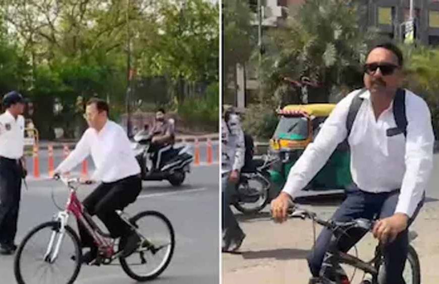 जयपुर में साइकिल से हाईकोर्ट पहुंचे जस्टिस समीर जैन, ईंधन बचत की मुहिम को मिला समर्थन