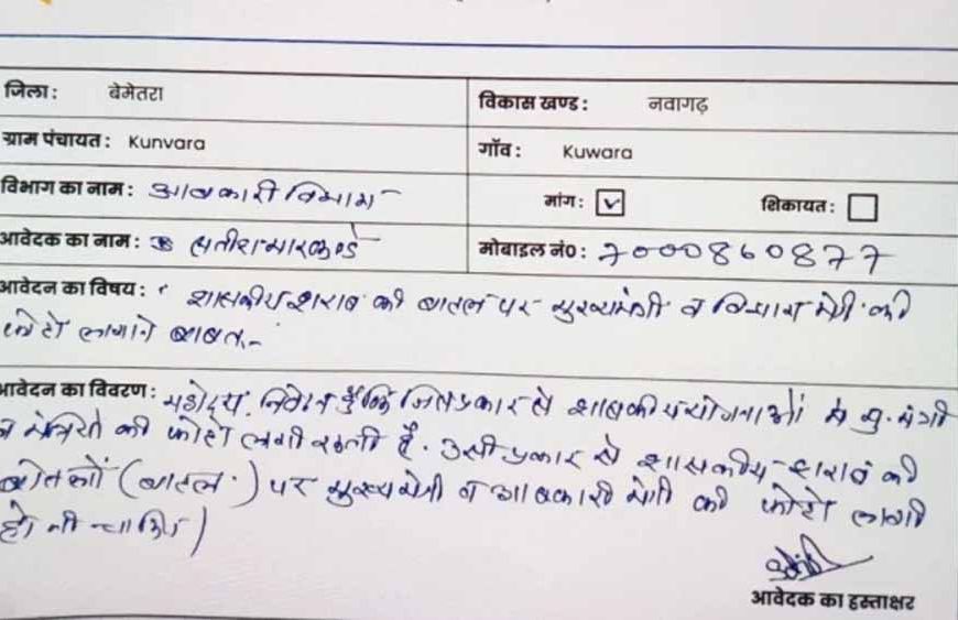 छत्तीसगढ़ में शराब की बोतलों पर CM और मंत्री की फोटो लगाने की मांग, एप्लीकेशन वायरल