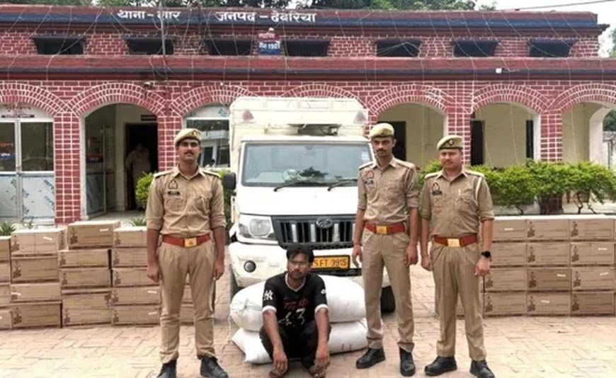 बिहार सीमा पर पुलिस की बड़ी कार्रवाई, 5.14 लाख की अवैध अंग्रेजी शराब जब्त; तस्कर गिरफ्तार