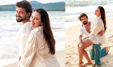 बीच पर रोमांटिक अंदाज में नजर आए सोनाक्षी सिन्हा और जहीर इकबाल, Kiss करते हुए तस्वीरें वायरल
