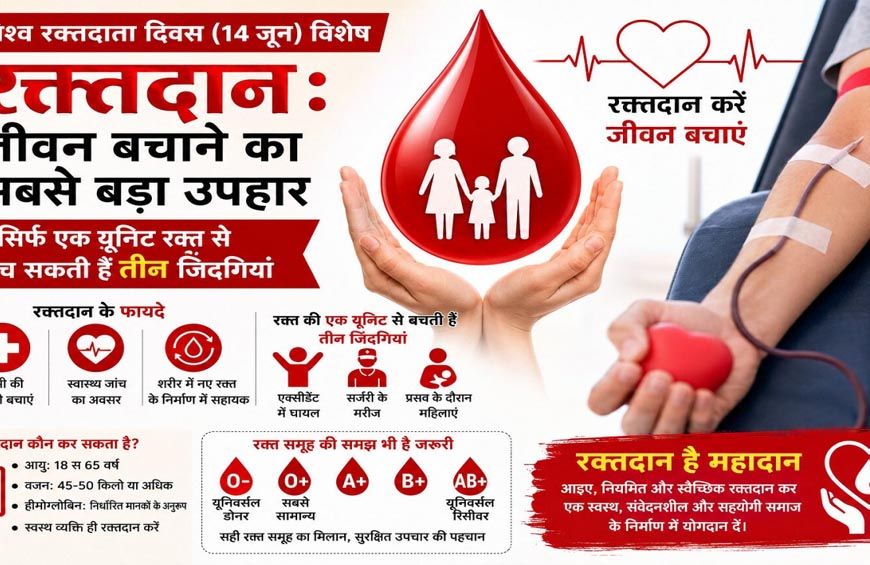 एमसीबी : विश्व रक्तदाता दिवस (14 जून) : रक्तदान: जीवन बचाने का सबसे बड़ा उपहार