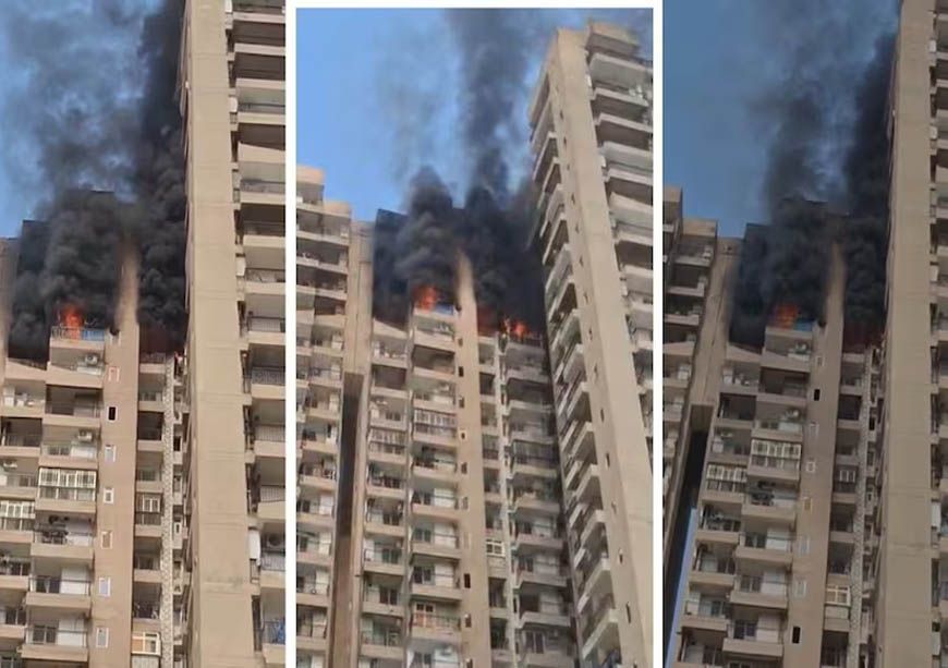नोएडा में फिर AC ब्लास्ट से मची अफरा-तफरी, हाइराइज बिल्डिंग में लगी भीषण आग