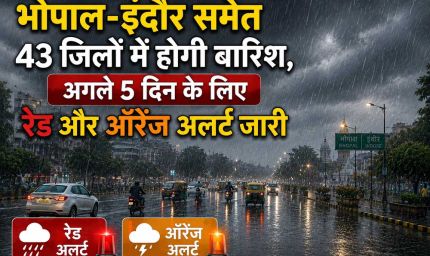 भोपाल-इंदौर समेत 43 जिलों में मूसलाधार बारिश का अलर्ट, अगले 5 दिन रेड और ऑरेंज चेतावनी जारी