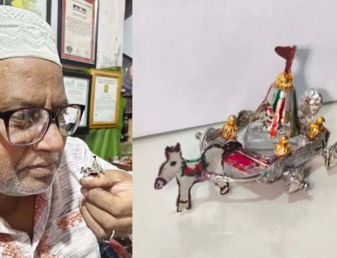 उदयपुर के डॉ. इकबाल सक्का ने बनाया 1 सेंटीमीटर का सोने-चांदी का जगन्नाथ रथ